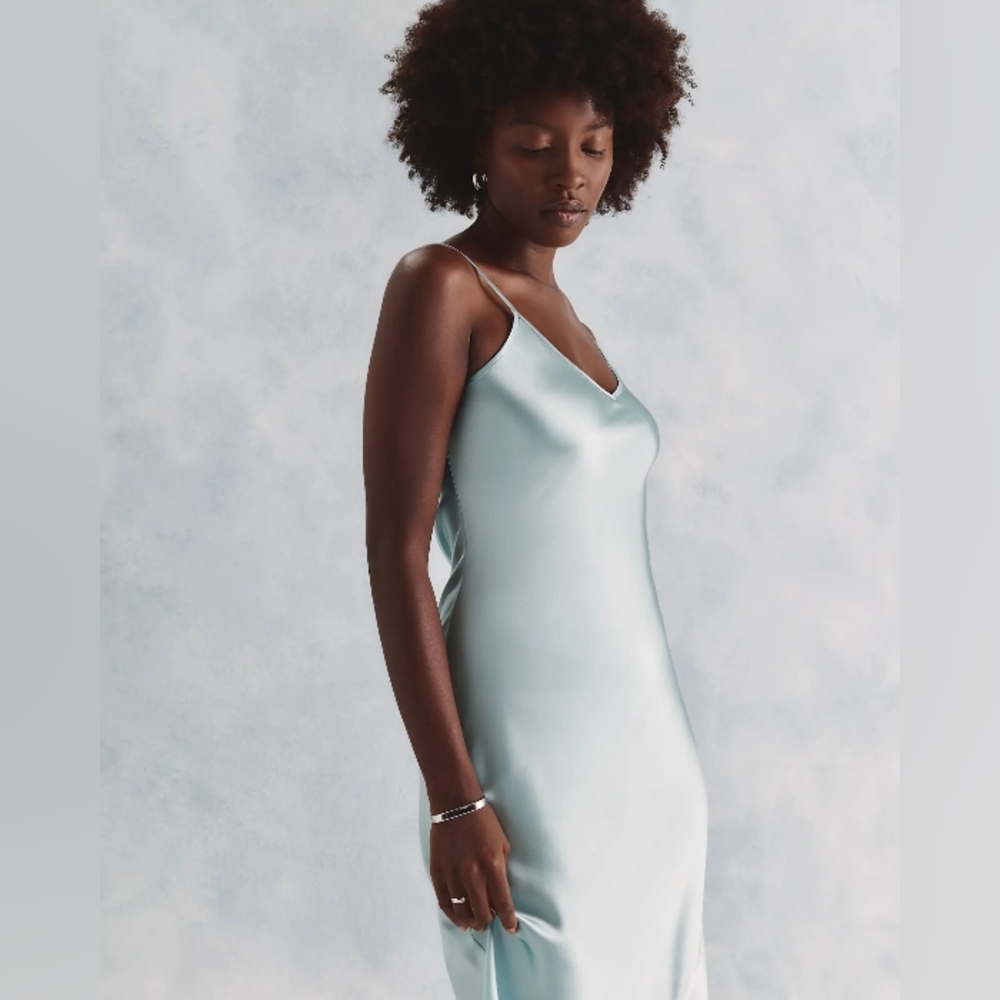 Quince 100% Silk Slip Dress. Aqua Blue. Medium. Washable. Perfect Condition. - Picture 7 of 17